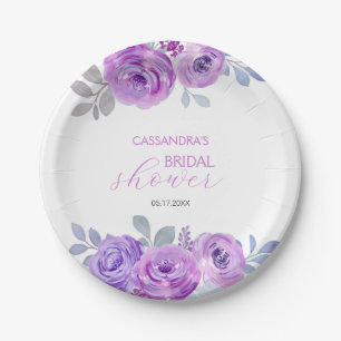 Assiettes En Carton Chic Rose Violette Floral Bridal Shower 