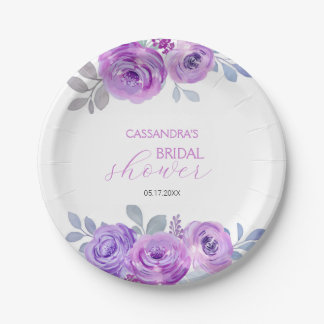 Assiettes En Carton Chic Rose Violette Floral Bridal Shower