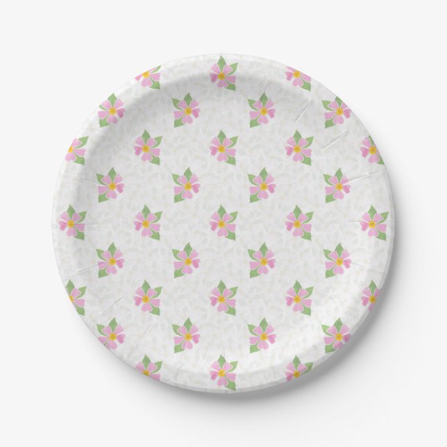 Assiettes En Carton Chic Roses de chien rose sur plaque de papier blan (Devant)