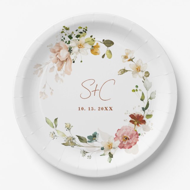 Assiettes En Carton Chic Rustic Boho Fleur sauvage Floral Garden (Devant)
