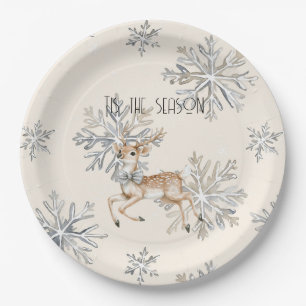 Assiettes En Carton Chic Rustique Crème de Noël Deer Snowflakes