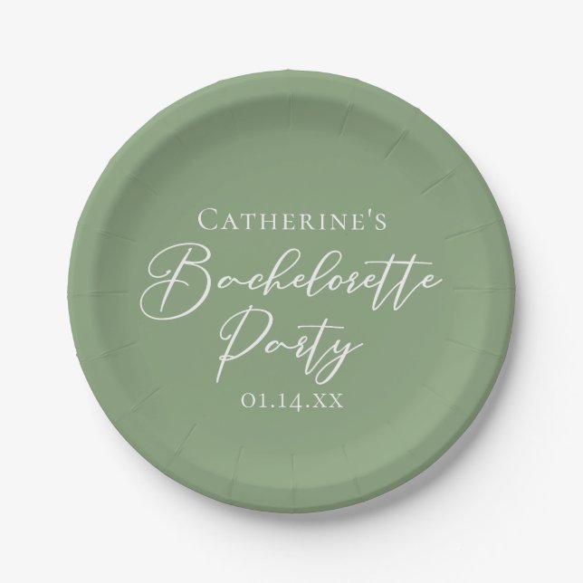 Assiettes En Carton Chic Sage Green Bachelorette Party Personalized (Devant)