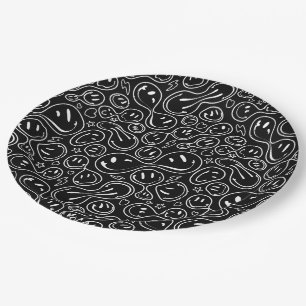 Assiettes En Carton Chic Sourire visage Melting Sourire Motif Noir