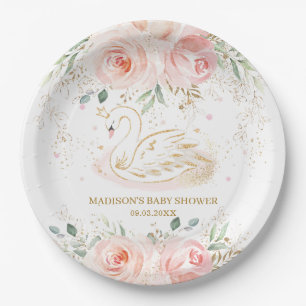 Assiettes En Carton Chic Swan Blush Pink Floral Baby shower Anniversai
