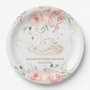 Assiettes En Carton Chic Swan Blush rose Baby shower Floral Anniversai