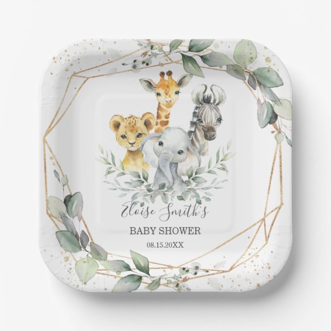 Assiettes En Carton Chic verdure Jungle Animaux Baby shower Anniversai (Recto)