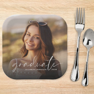 Assiettes En Carton Chic White Script Photo Overlay Party