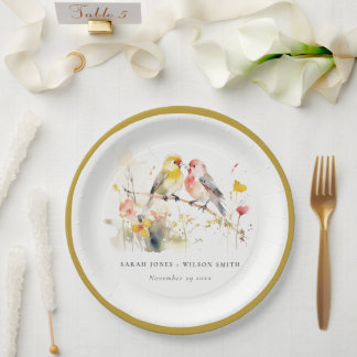 Assiettes En Carton Chic Wild Botanical Aquarelle Inséparables Mariage