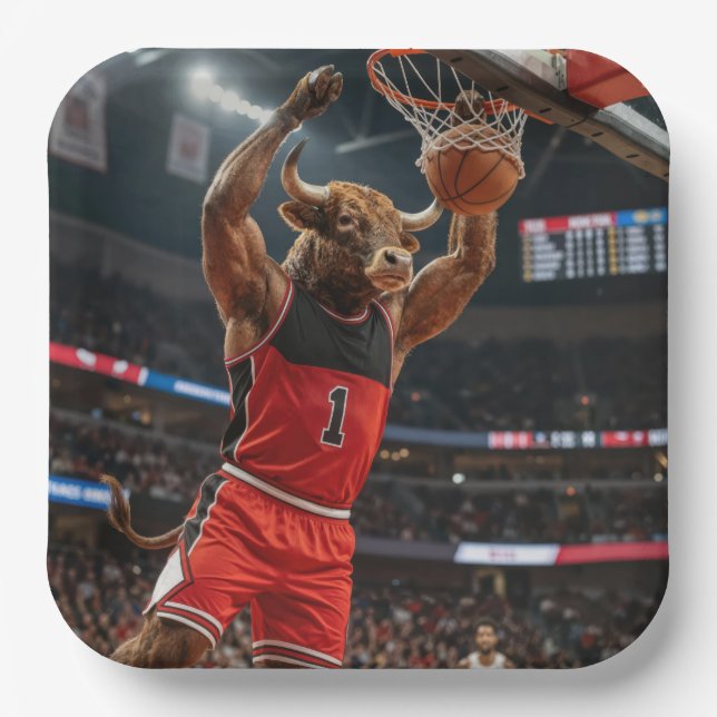 Assiettes En Carton Chicago Bull Basketball Slam Dunking the Ball (Recto)