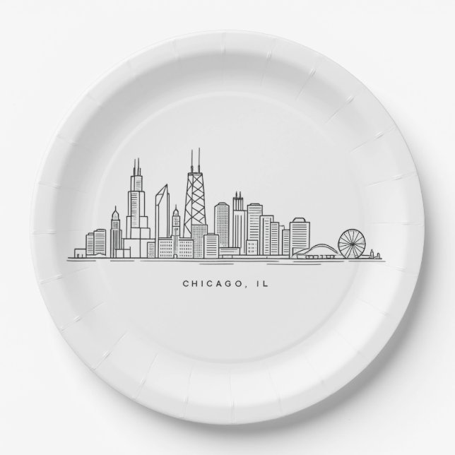 Assiettes En Carton Chicago IL Cityscape Illustration (Devant)