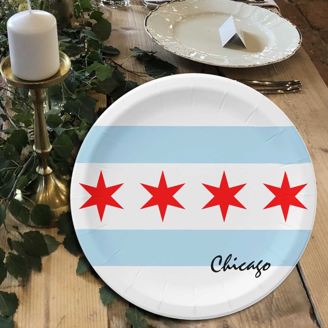 Assiettes En Carton Chicago Plaques drapeau, fête, sports, Chicago (Créateur téléchargé)