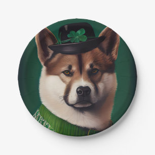 Assiettes En Carton Chien akita en tenue de la Saint Patrick's Day