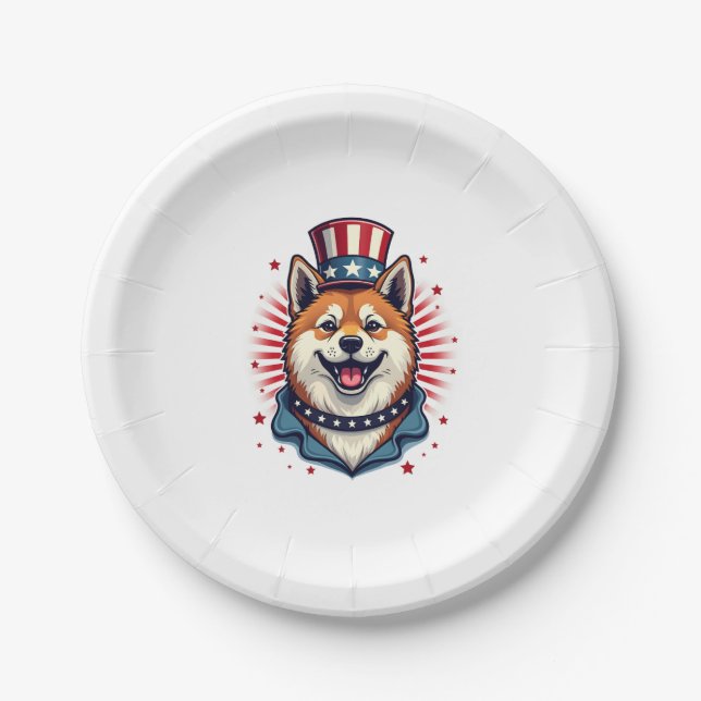 Assiettes En Carton Chien Akita, fête de l'indépendance (Devant)