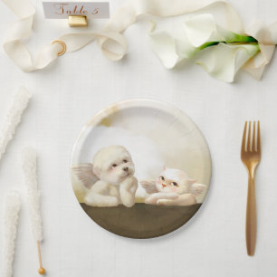 Assiettes En Carton Chien angélique et chat sur Cloud