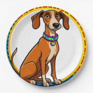 Assiettes En Carton Chien avec un collier coloré à l'intérieur d'un ce