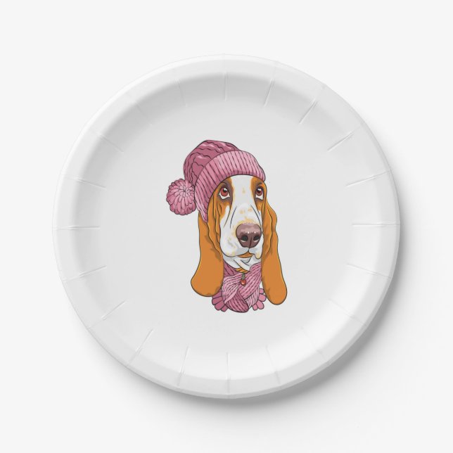 Assiettes En Carton chien Basset Hound race en tricot casquette (Devant)
