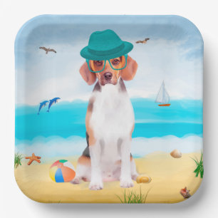 Assiettes En Carton Chien Beagle sur la Plage
