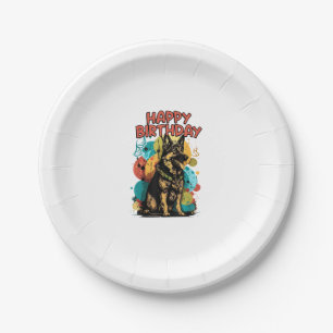 Assiettes En Carton Chien berger allemand joyeux fête d'anniversaire S