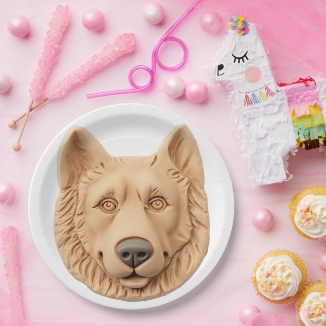 Assiettes En Carton Chien berger belge 3D inspiré (Fête)