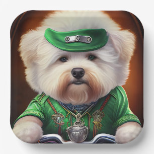 Assiettes En Carton Chien Bichon Frisé conduisant un vélo pour la Sain