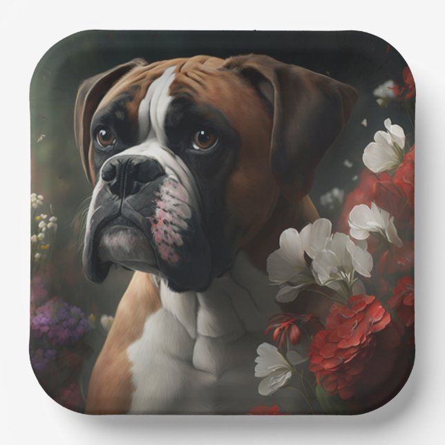 Assiettes en carton chien Boxer (Recto)