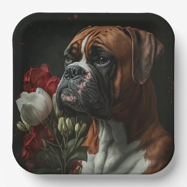 Assiettes en carton chien Boxer (Recto)