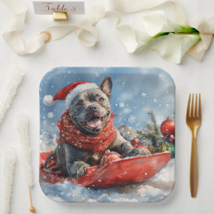 Assiettes En Carton Chien Cane Corso en Traîneau Laissez Tomber la Nei