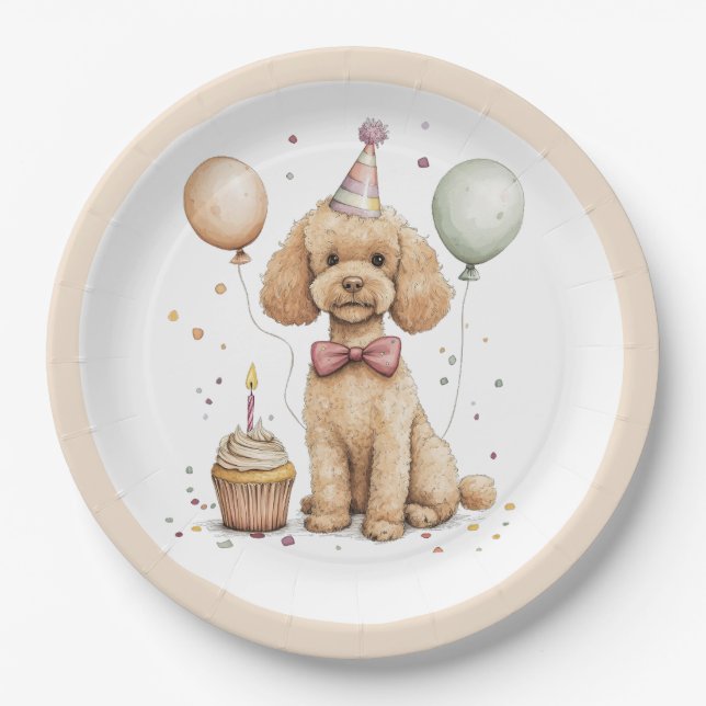 Assiettes En Carton Chien Caniche Standard de Naissance (Devant)