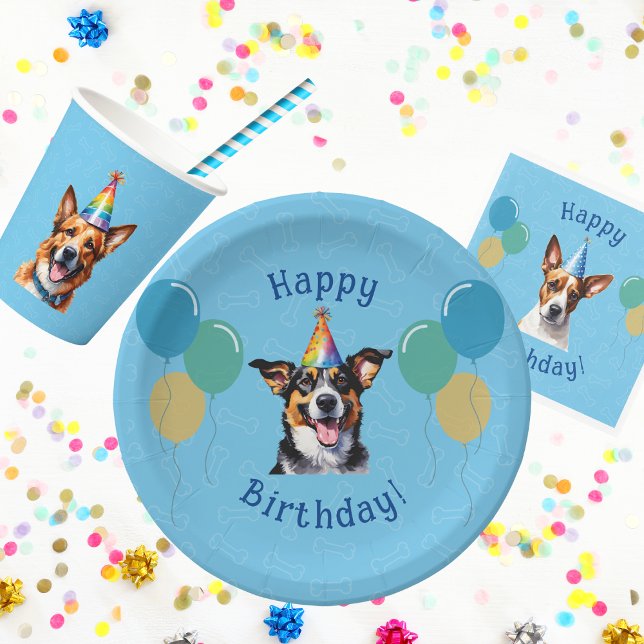 Assiettes En Carton Chien Chien Chien Bleu Anniversaire Paw ty (Créateur téléchargé)