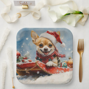 Assiettes En Carton Chien Chihuahua dans un traîneau Laissez tomber la