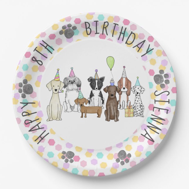 Assiettes En Carton Chien chiot Anniversaire Pawty (Devant)