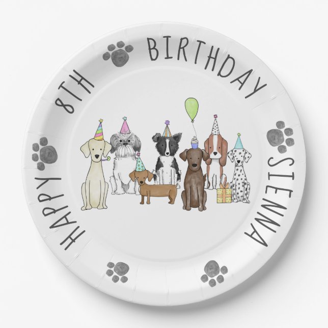 Assiettes En Carton Chien chiot Anniversaire Pawty (Devant)