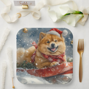 Assiettes En Carton Chien Chow Chow dans un traîneau Laissez tomber la