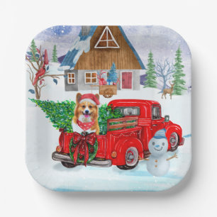 Assiettes En Carton Chien Corgi dans un camion de livraison de Noël so