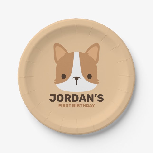 Assiettes En Carton Chien Corgi mignon avec nom personnalisé (Devant)