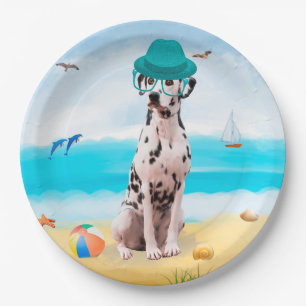 Assiettes En Carton Chien Dalmation sur la plage