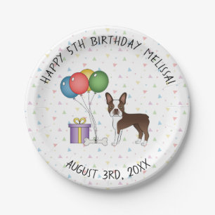 Assiettes En Carton Chien de dessin animé Boston Terrier au chocolat -