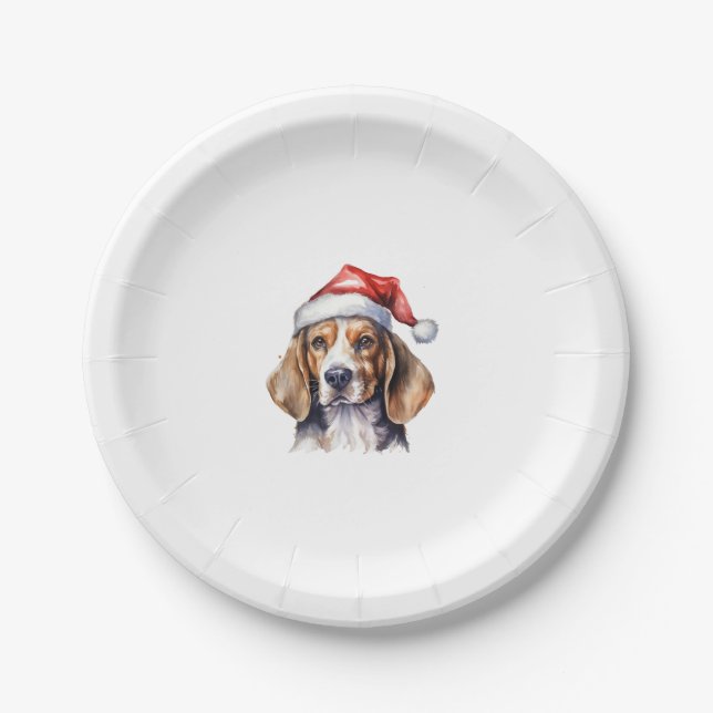 Assiettes En Carton Chien de Noël beagle (Devant)