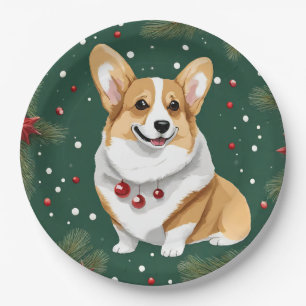 Assiettes En Carton Chien de Noël Corgi