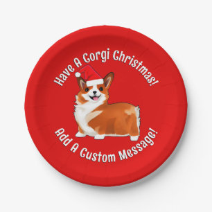 Assiettes En Carton Chien de Noël Corgi avec chapeau de Père Noël