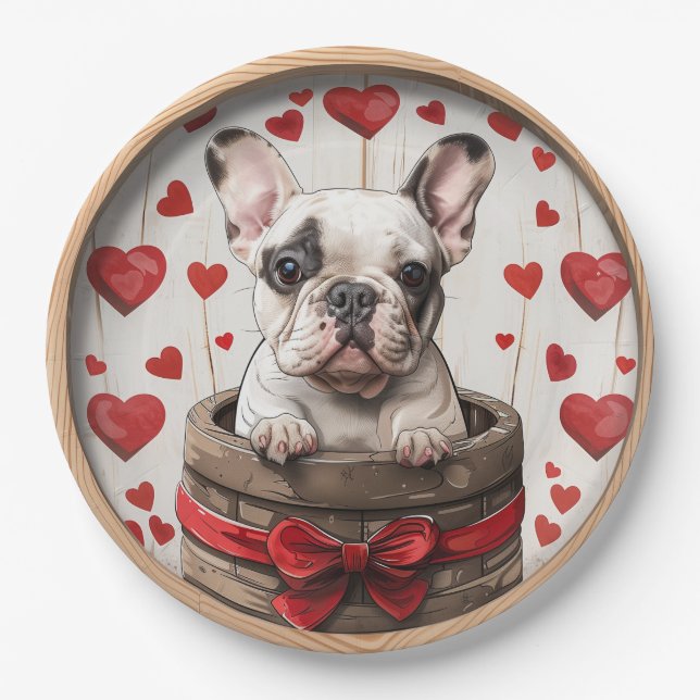 Assiettes En Carton Chien de taureau français Valentines (Devant)