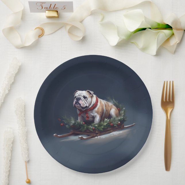 Assiettes En Carton Chien de taureau neige hiver (Mariage)