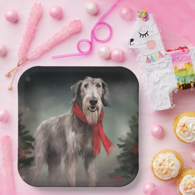Assiettes En Carton Chien de Wolfhound à Noël de neige (Fête)