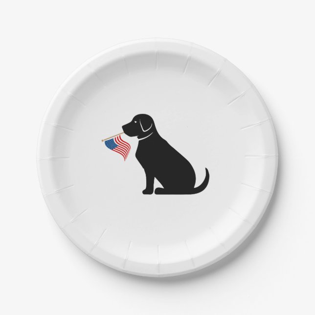 Assiettes En Carton Chien du laboratoire noir patriotique Silhouette d (Devant)