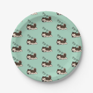 Assiettes En Carton Chien endormi Sibérie Husky Amoureux des animaux 