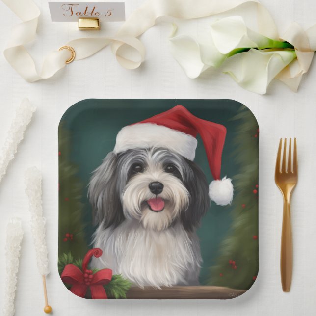 Assiettes En Carton Chien Havanais en Noël de neige (Mariage)
