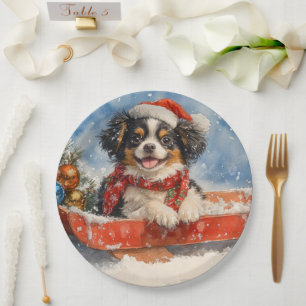 Assiettes En Carton Chien Japonais Chin en Luge Laissez Tomber la Neig