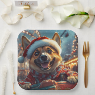 Assiettes En Carton Chien Malinois Belge Montagnes Russes Noël