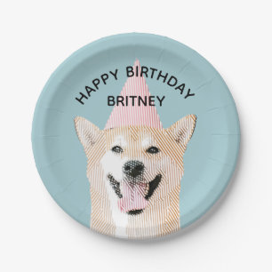 Assiettes En Carton Chien mignon Anniversaire Kawaii Souriant Shibu In