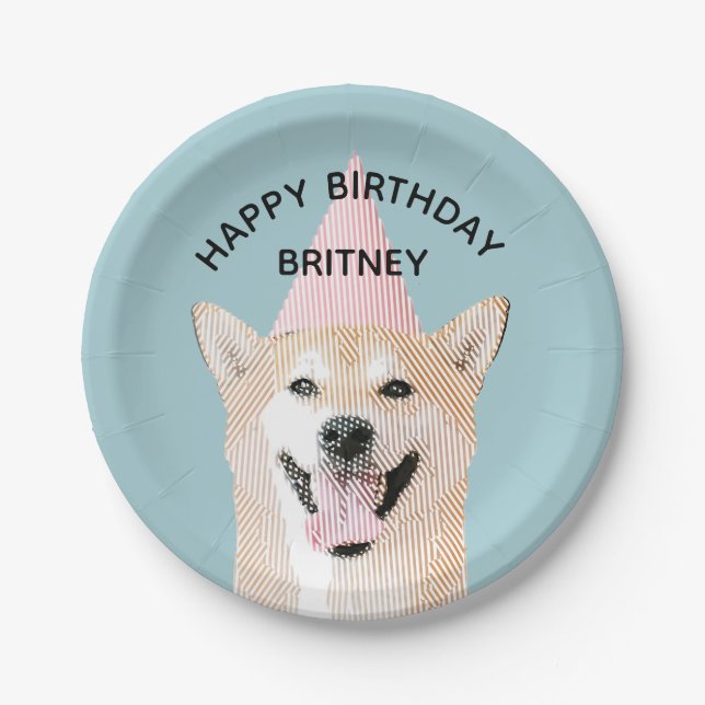 Assiettes En Carton Chien mignon Anniversaire Kawaii Souriant Shibu In (Devant)